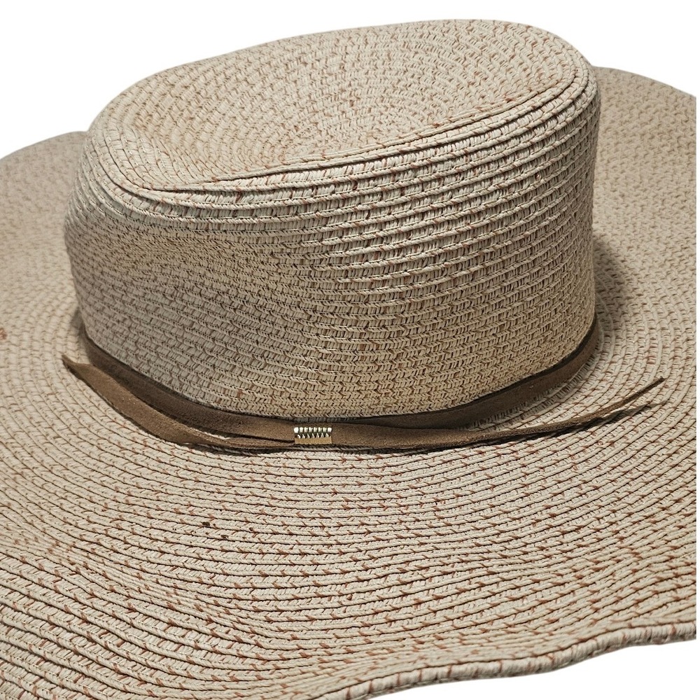 Luisa Spagnoli Wide Brim Straw Hat Beige Brown Accents - Picture 2 of 8